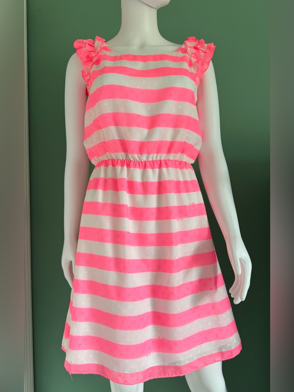Lilly Pulitzer Neon Pink and White Striped Ruffle Shoulder Danna Dress